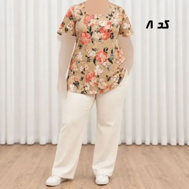 تیشرت نخی پارچه خارجی دکمهدار زنانه و دخترانه فری سایز مناسب تا 50