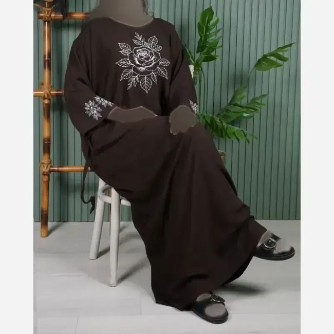 پیراهن زنانه آستین بلند نخی گل یخ فری سایز