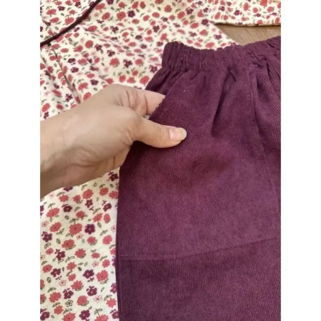 ست شومیز لینن کرکی و شلوار مخمل کبریتی دخترانه سایز 4 تا 9 سال