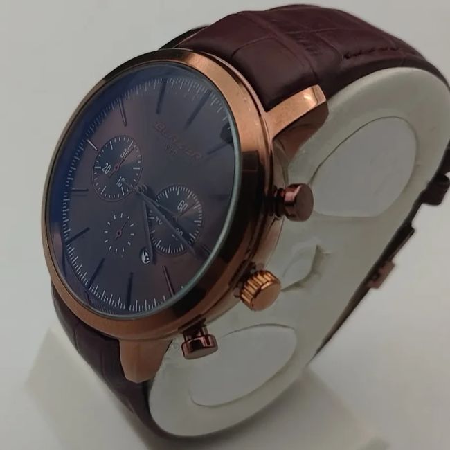 ساعت مچی مردانه بلیزر بند چرمی قهوه ای طرح سه موتور