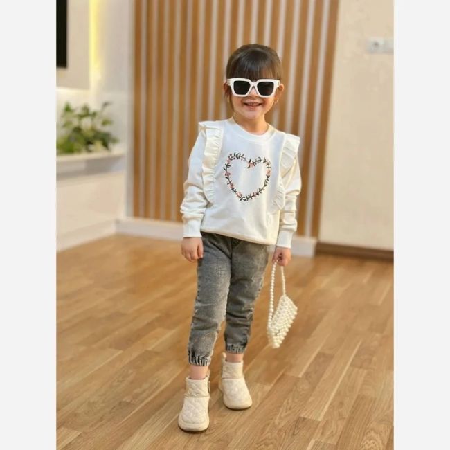 بلوز دخترانه عیدانه گلدوزی دورس پنبه 2 تا 8 سال