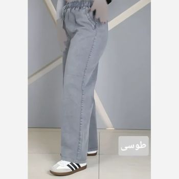 شلوار زنانه بگ جین کاغذی طوسی کمر کش قد 100
