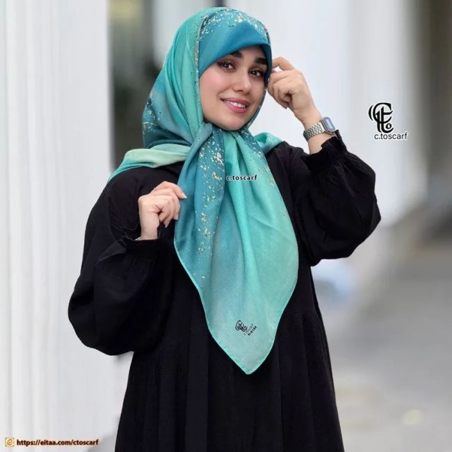 روسری نخی کاستوم طرح رزین طلایی صورتی یاسی طوسی قواره 110