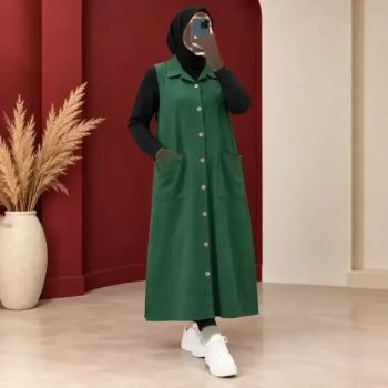 پیراهن ساحلی زنانه حلقه ای بلند نخ لینن مدل آریانا دکمه دار فری سایز