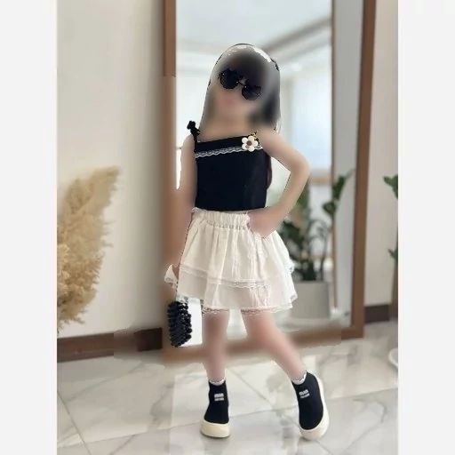 ست تاپ و دامن دخترانه جنس نخ پنبه و کراش مناسب 2 تا 7 سال