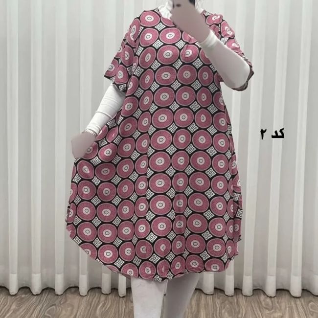 پیراهن ساحلی زنانه نخی آستین کوتاه فری سایز مناسب تا سایز 52 (2)