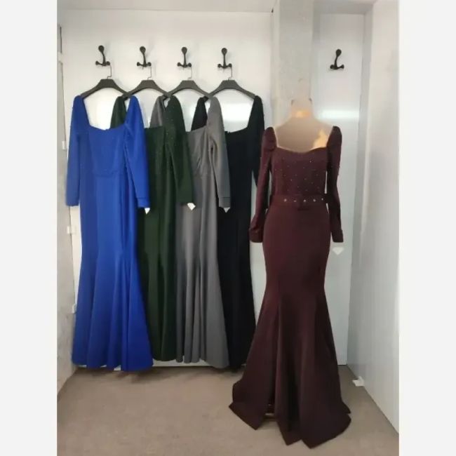 ماکسی مجلسی شیما جنس غواصی مروارید پانچ شده با کمربند و زیپ