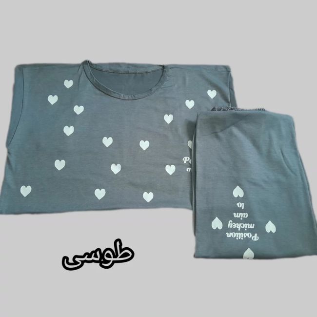 ست تیشرت و شلوار دخترانه طرح قلبی جنس نخ ویسکوز سایز 38 تا 48