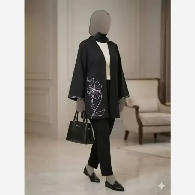 مانتو گلدوزی شده کرپ مازراتی نخ تویست مدل آیماز دو سایز 40 تا 56