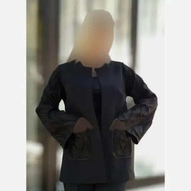 کت و شلوار زنانه طرح لاله جنس مازراتی و آستین فکورا رنگ مشکی