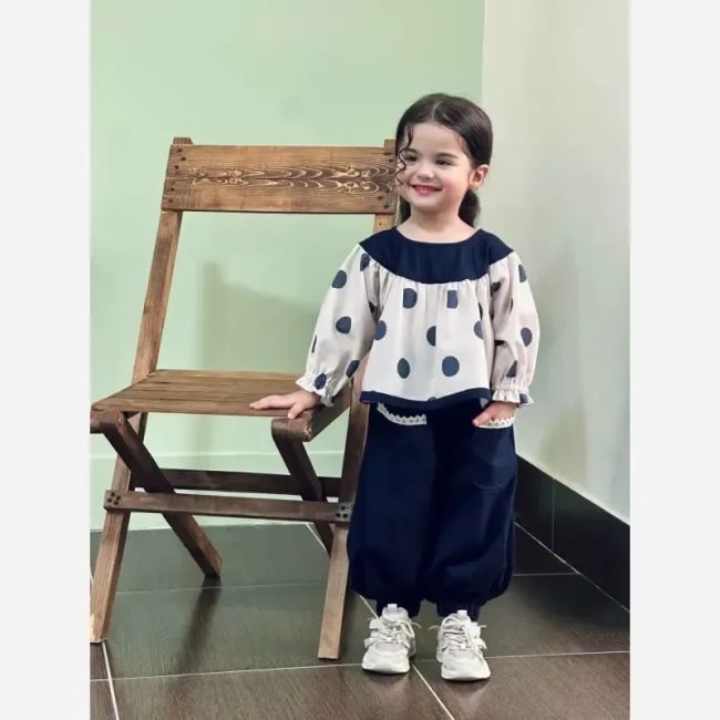 ست لباس دخترانه پیراهن لینن و شلوار کتان سایز 2 تا 9 سال