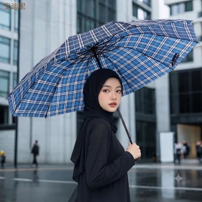 چتر باربری 10 فنره قواره دار دو نفره ضد باد بزرگسال سایز بزرگ رنگ آبی بژ