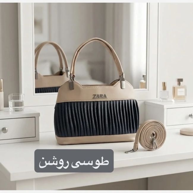 کیف زنانه مجلسی چرم مصنوعی زیپدار با بند بلند