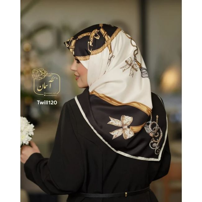 روسری ساتن ابریشم طرح پاپیون قواره 140 توییل مجلسی