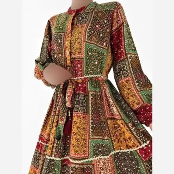 کرتی هندی ملیله دوزی نخ وارداتی قد 140 سایز 40 تا 50