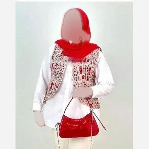 جلیقه زنانه دخترانه مجلسی گلیمی گرم بالا سرخ و آبی فری سایز