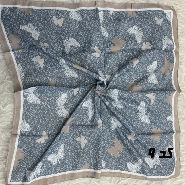 مینی اسکارف آبی نخ طرحبندی قواره 65×65 مناسب استفاده روزمره