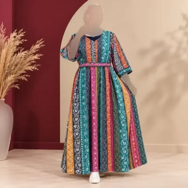 پیراهن ساحلی زنانه هندی سنتی مدل پنجابی فری سایز با کمربند جنس نخ وارداتی