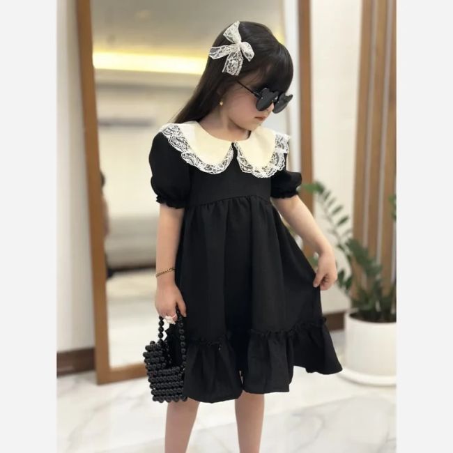 ست 4 تیکه دخترانه پیراهن لنین به همراه کیف و 2 گیره مو سایز 2 تا 8 سال