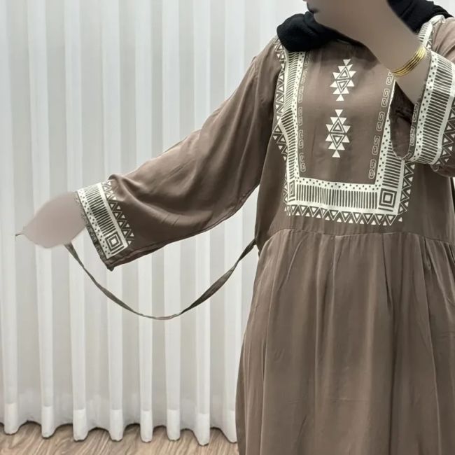 پیراهن ساحلی نخی زنانه مدل سرخپوستی فری سایز مناسب تا 44 با کمربند