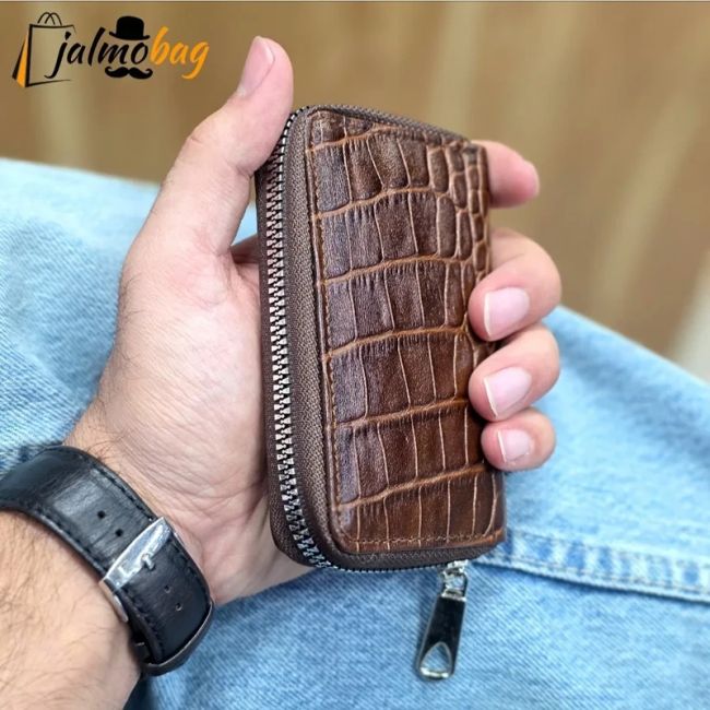 جاکارتی زیپدار چرم طبیعی گاوی مناسب آقایان و خانمها ابعاد 11 در 7 سانتیمتر (2)