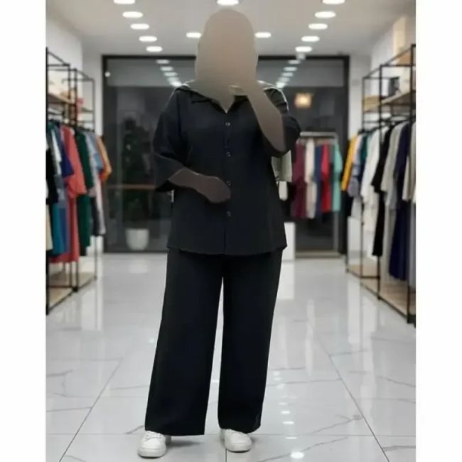 ست شومیز شلوار کتیبه زنانه جنس شانتون خنک فری سایز 38 تا 50