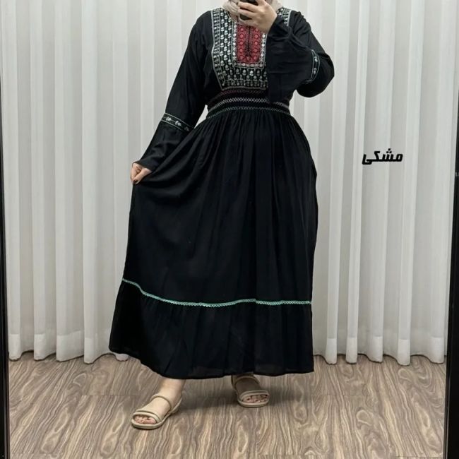 پیراهن نخی گلدوزی زنانه و دخترانه فری سایز مدل نازی کد 1778
