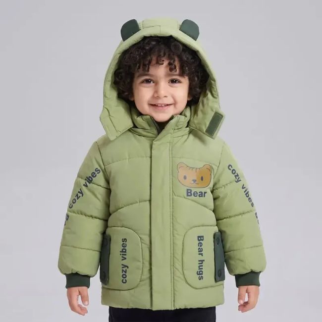 کاپشن پسرانه BEAR سبز شمعی آستر خز پاییزه و زمستانه