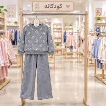 بلوز شلوار دخترانه طوسی ملانژ گلکسی سایز 2 تا 8 سال