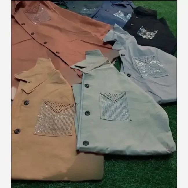 شومیز جیب نگین کتان فری سایز 38 تا 46