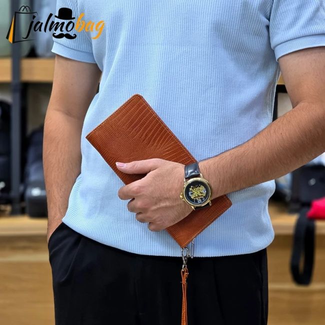 کیف دسته چک چرم طبیعی گاوی مردانه با جای کارت و موبایل (2)