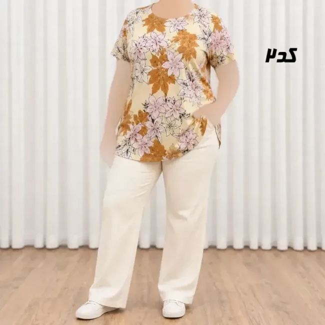 تیشرت نخی پارچه خارجی دکمهدار زنانه و دخترانه فری سایز مناسب تا 50