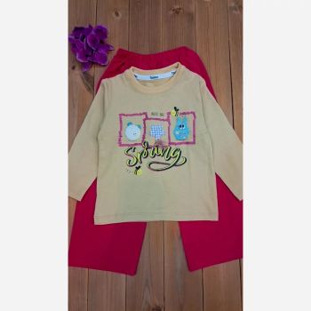ست بلوز پنبه یک رو و شلوار لینن دخترانه طرح عروسکی (2)