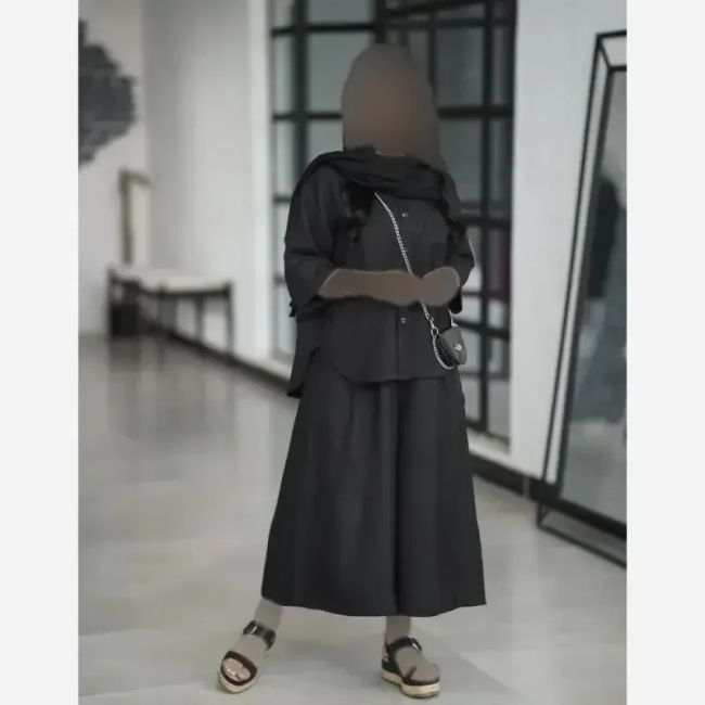 ست شومیز و دامن شلواری مدل ژینوس رنگ مشکی فری سایز
