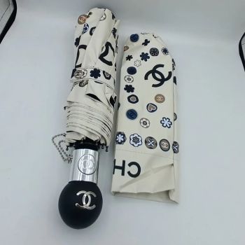 چتر اتوماتیک برند چنل CHANEL ضد باد با پارچه نانو و جعبه کادویی رنگ کرم نخودی