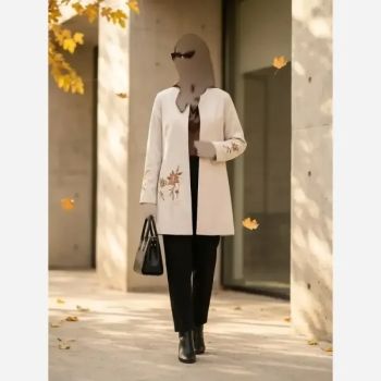 مانتو مزونی گلدوزی زنانه مدل ویونا پارچه مازراتی نخ توییست سایز بزرگ