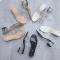 صندل زنانه طلقی دو بند پاشنه شیشه ای رنگ مشکی کرم سفید