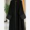 مانتو عبایی بلند جلو باز مغزی دوزی الیزه مشکی فری سایز