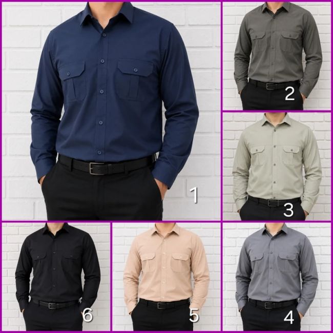پیراهن مردانه آستین بلند تترون دو جیب سایز بزرگ رنگی
