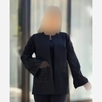 کت و شلوار زنانه طرح لاله جنس مازراتی و آستین فکورا رنگ مشکی