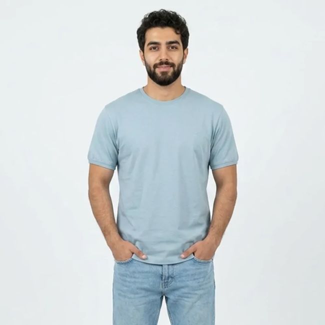 تیشرت بیسیک مردانه پنبه خالص یقه گرد آبی کد 11856