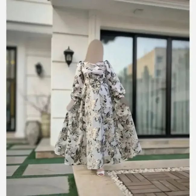 پیراهن مجلسی زنانه طرح ملیسا ژاکارد ترک آسترکشی شده با کمربند پاپیون دار سایز 38 تا 48