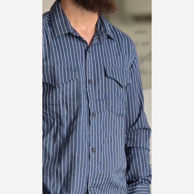 پیراهن جین آستین بلند دو جیب مردانه پارچه جین کاغذی کشی سایز M تا XXL