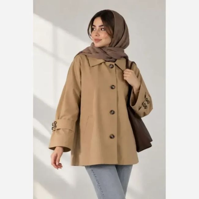 بارانی زنانه کتان زارا آستردار جیبدار فری سایز