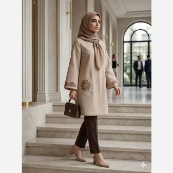 مانتو زنانه شانتون اسلپ گلدوزی شده مدل راز قد 91 سایز بزرگ تا 56