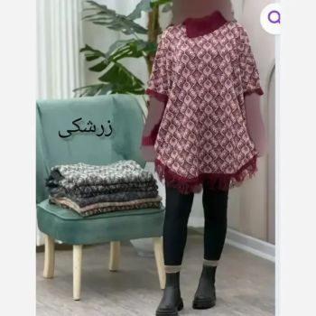 پانچ بافت طرح برگی پالتو آستین کشبافت فری سایز