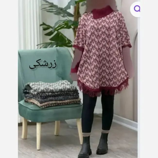 پانچ بافت طرح برگی پالتو آستین کشبافت فری سایز