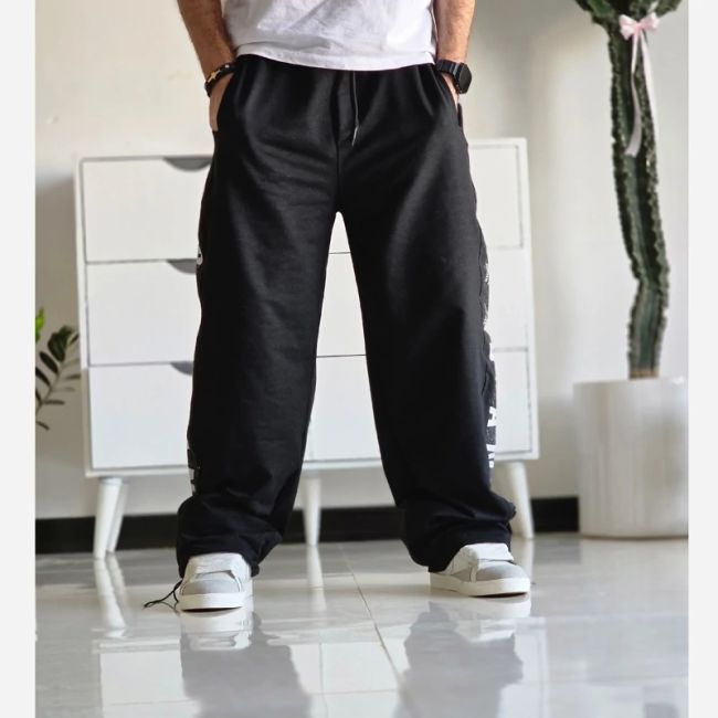 شلوار اسلش بگ جردن دمپا گت دار رنگ مشکی پارچه گلکسی اسپان سایز XXL و XXXL