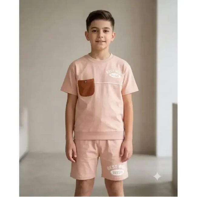 ست تیشرت و شلوارک پسرانه نخ پنبه جیب دار سایز 40 و 45