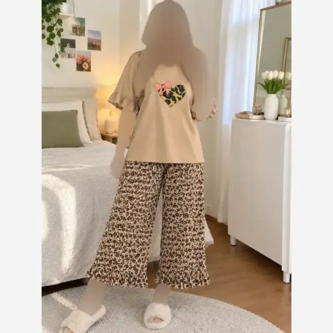ست تیشرت و شلوارک چین چین نخ پنبه سایز 38 تا 44